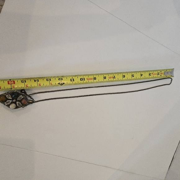 Vintage Snuff Necklace Bottle W/ Spoon Stones On Chain Perfume Unique - Picture 8 of 9